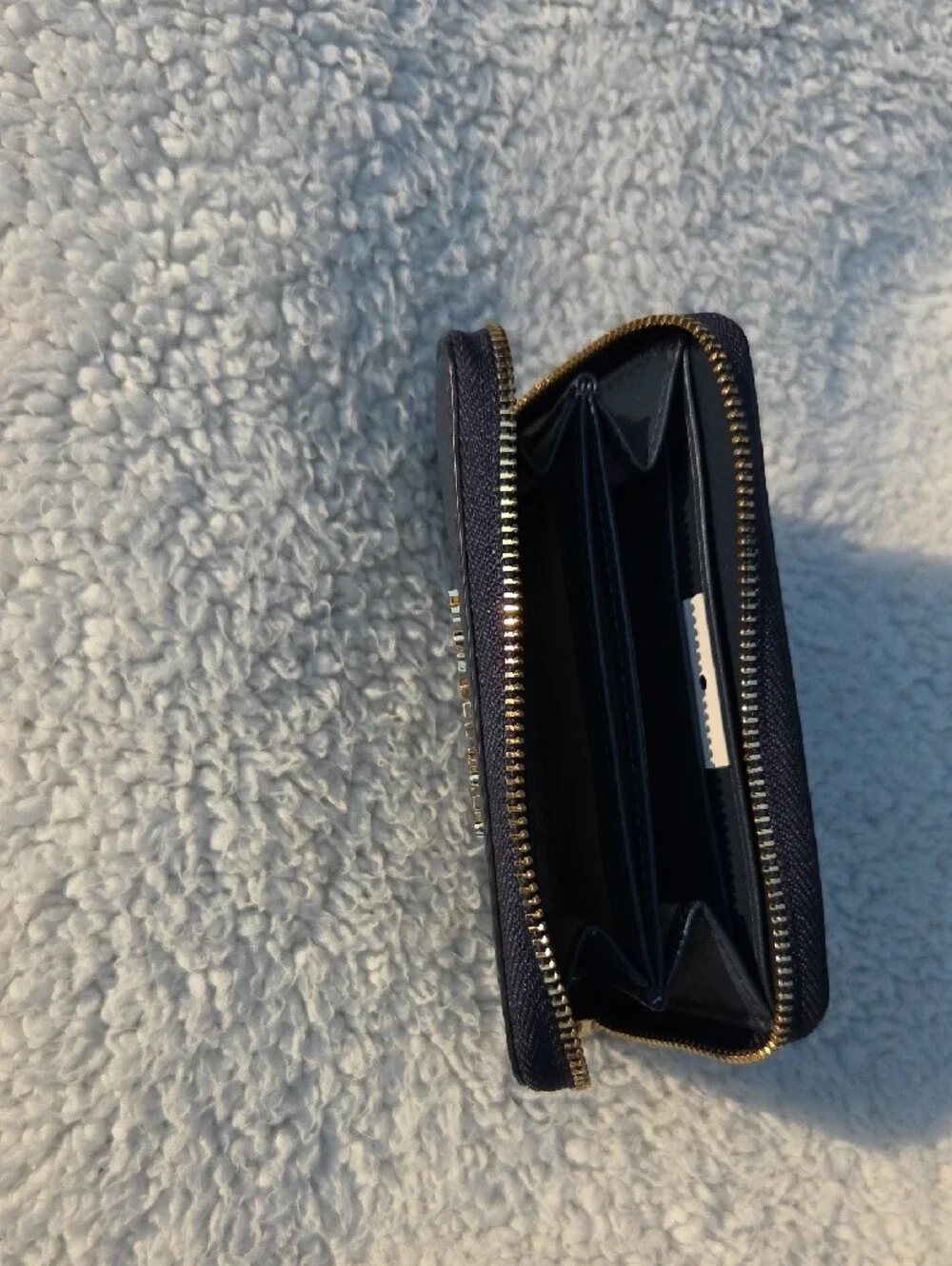 Michael Kors Dark Blue Pebbled Leather Zip Card Case